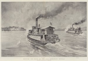 Gun-boats egípcios no Nilo bombardeando Dongola